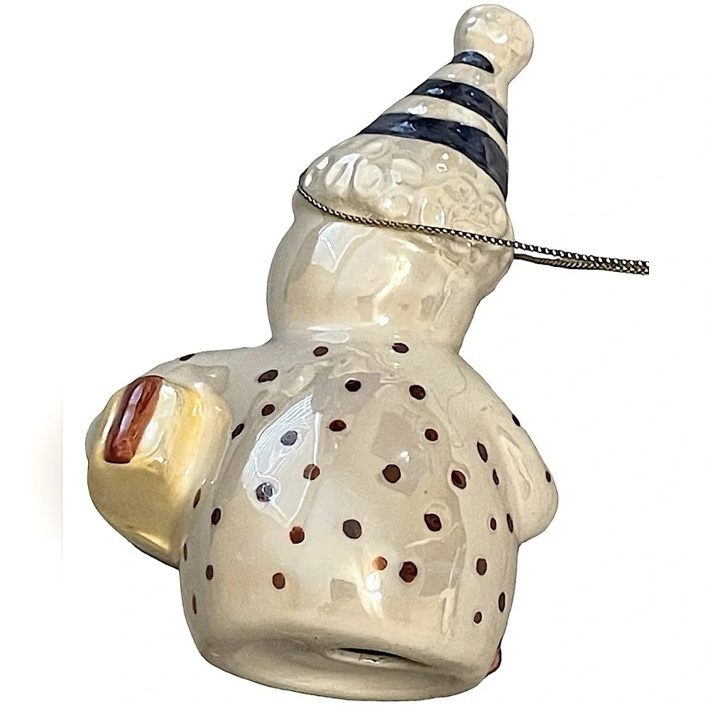 Set of 8 Vintage Pearlescent Ceramic Snowmen or Snow People Ornaments